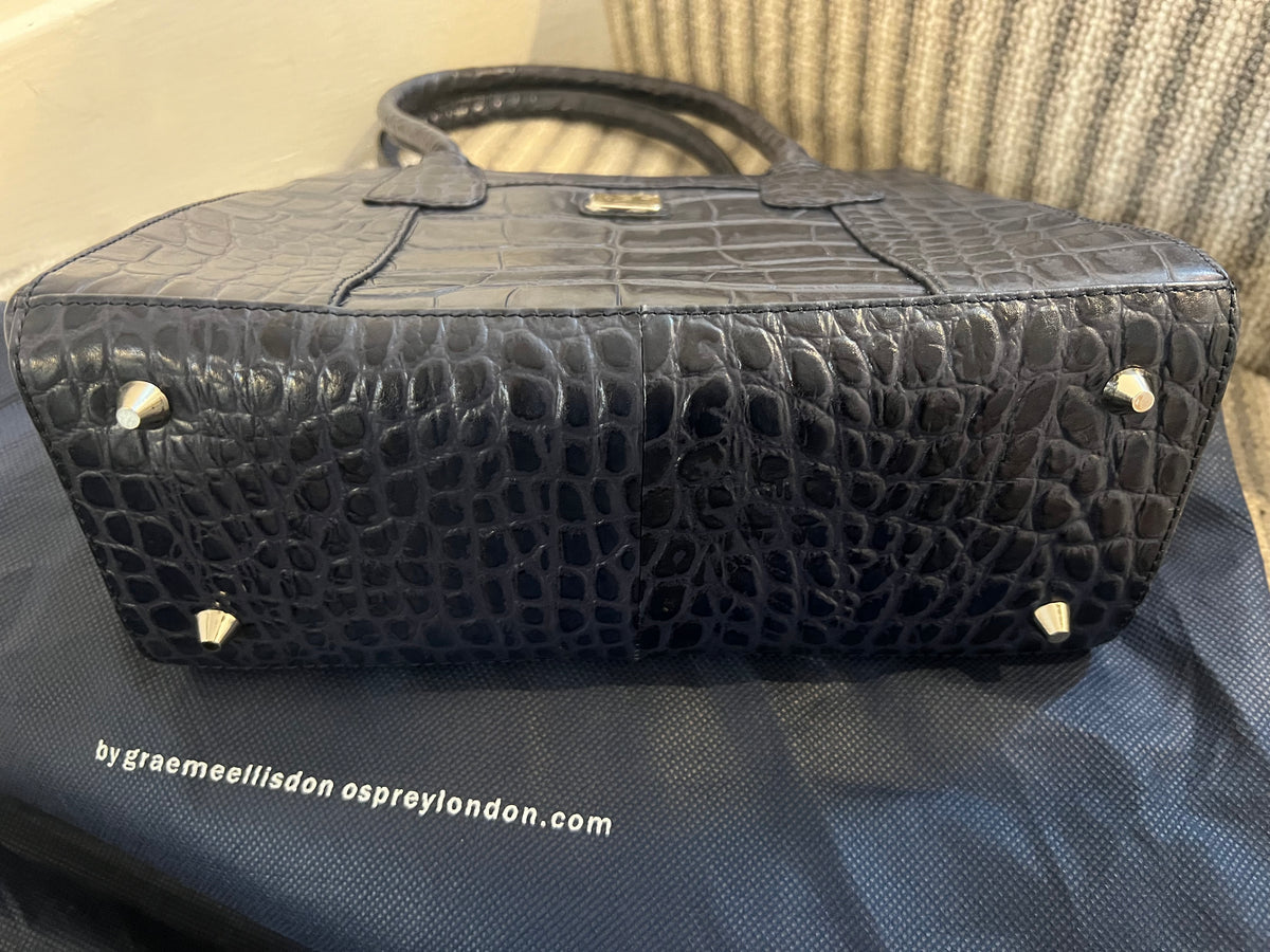 Osprey London Navy Croc Leather Bag