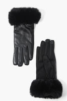 Faux Leather Fur Trim Gloves