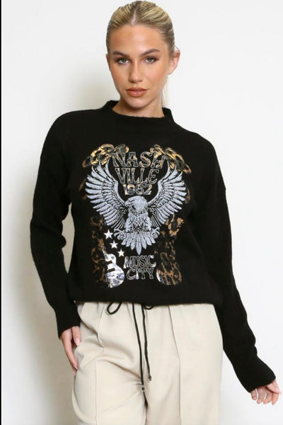 Slogan Eagle Print Sweatshirt