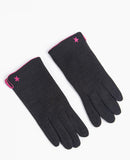 Faux Suede and Fabric Gloves with Star Embroidery