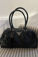 Prada Black Leather Tassel Bowling Bag